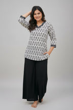 Stylish White Multicolor hand block print cotton kurti for Girls and Women