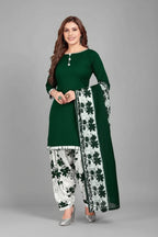 Women’s Crepe Printed Dress Material – Stylish Unstitched Suit Fabric (White & Green)