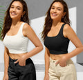 Women’s Cotton Blend Solid Tops – Casual Everyday Wear (White & Black, Pack of 2)