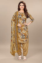 Women’s Printed Crepe Unstitched Dress Material – Elegant Ethnic Fabric (Beige, 2M)