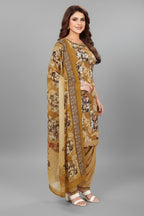 Women’s Printed Crepe Unstitched Dress Material – Elegant Ethnic Fabric (Beige, 2M)