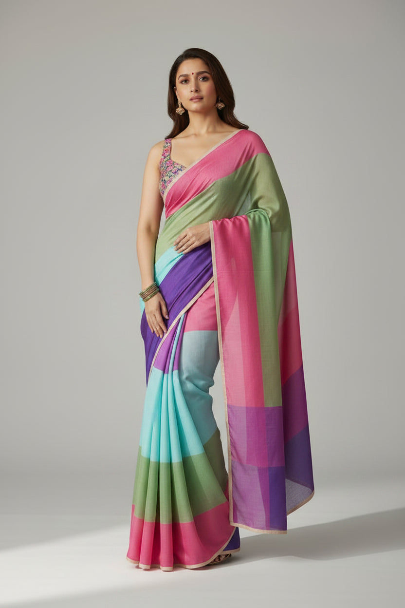 Georgette Printed Saree for Women (Multicolor, 6.3 m)
