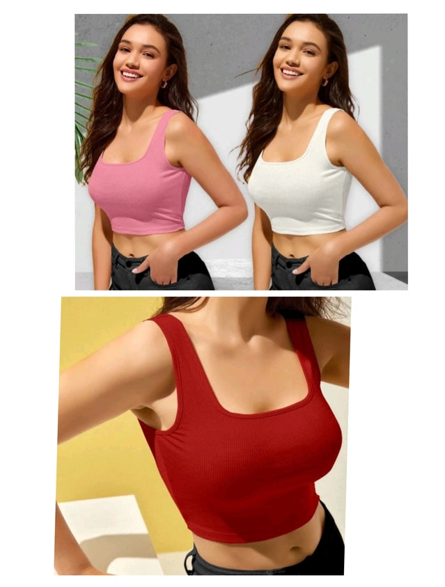 Women’s Cotton Blend Solid Tops – Stylish Casual Wear (Multicolor, Pack of 3)