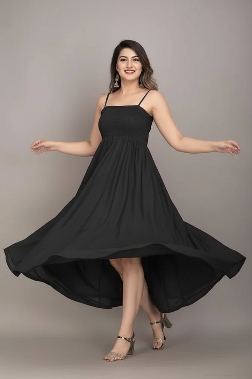 Women's Maxi Black Full Length Dress – Elegant Sleeveless Flared Dress