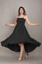 Women's Maxi Black Full Length Dress – Elegant Sleeveless Flared Dress