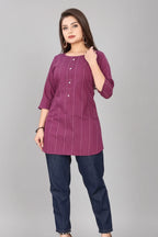 Women's Cotton Solid Short Kurti – Stylish Casual Ethnic Wear (Purple)