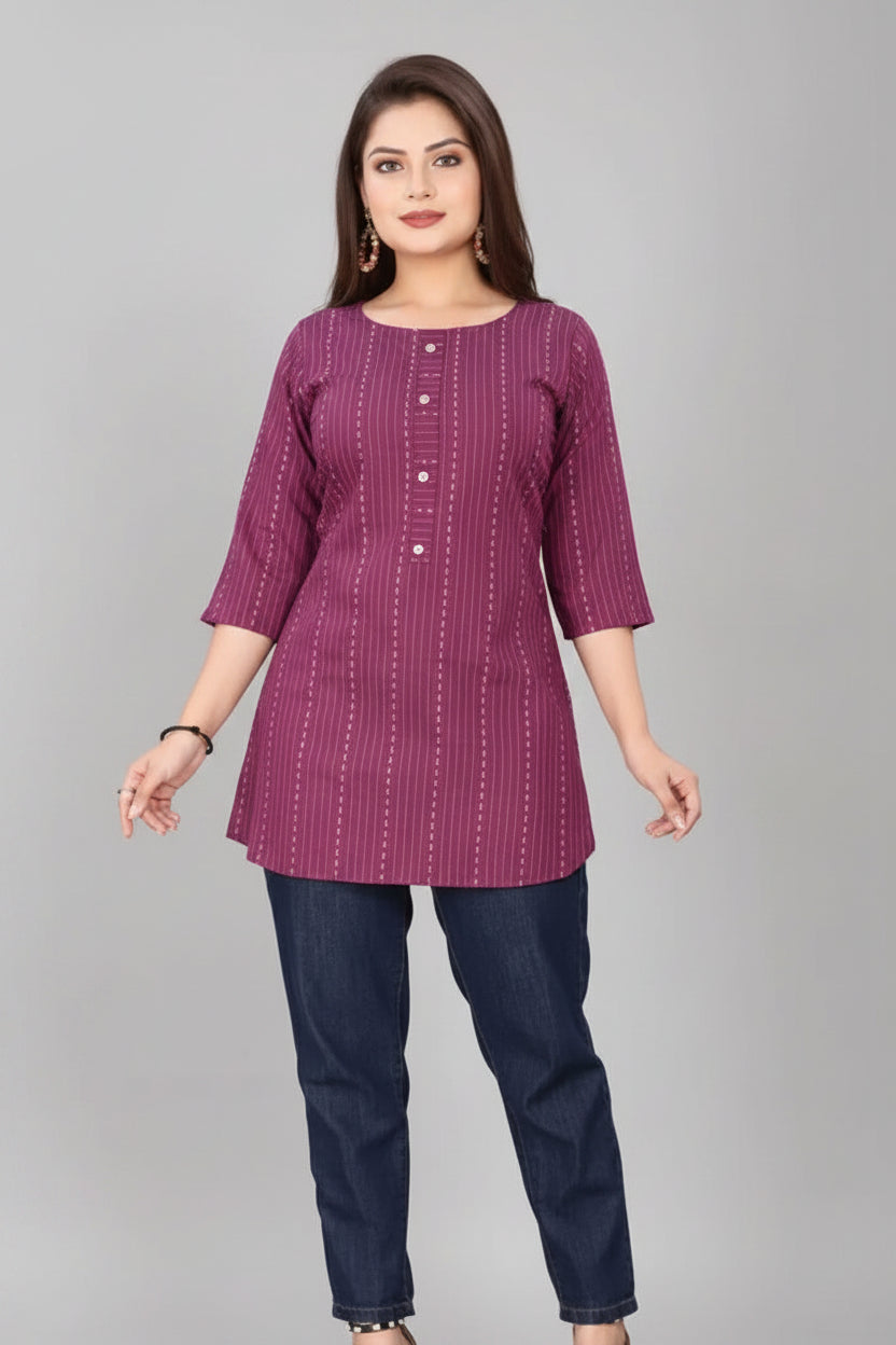 Women's Cotton Solid Short Kurti – Stylish Casual Ethnic Wear (Purple)