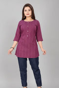 Women's Cotton Solid Short Kurti – Stylish Casual Ethnic Wear (Purple)