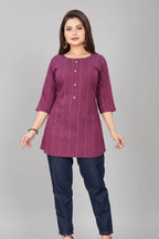 Women's Cotton Solid Short Kurti – Stylish Casual Ethnic Wear (Purple)