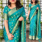 Banarasi Silk Saree With Blouse For Women (Dark Purple, 6.3M)
