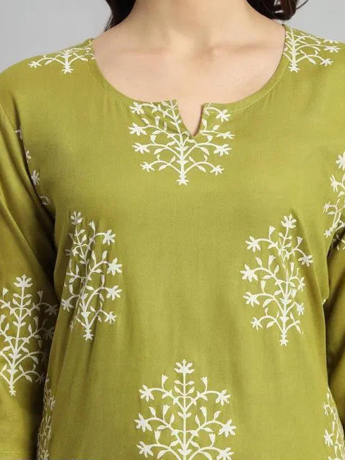 Printed Rayon Green Short Kurti For Girls and Women