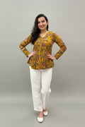 Women's Floral Empire Top – Stylish Rayon Casual Top for Girls & Women (Mustard)