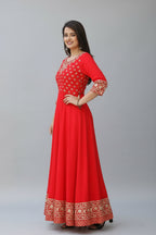 Women's Rayon Printed Anarkali Kurti – Elegant Ethnic Wear (Red)