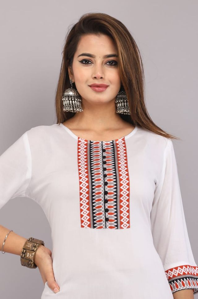 Women's Cotton Embroidered Straight Kurti – Elegant Casual & Ethnic Wear