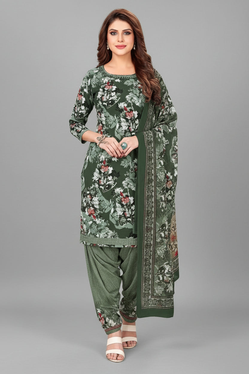 Women’s Crepe Printed Unstitched Dress Material – Elegant Ethnic Fabric (Green, 2M)