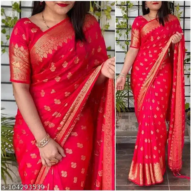 Banarasi Silk Saree With Blouse For Women (Dark Purple, 6.3M)