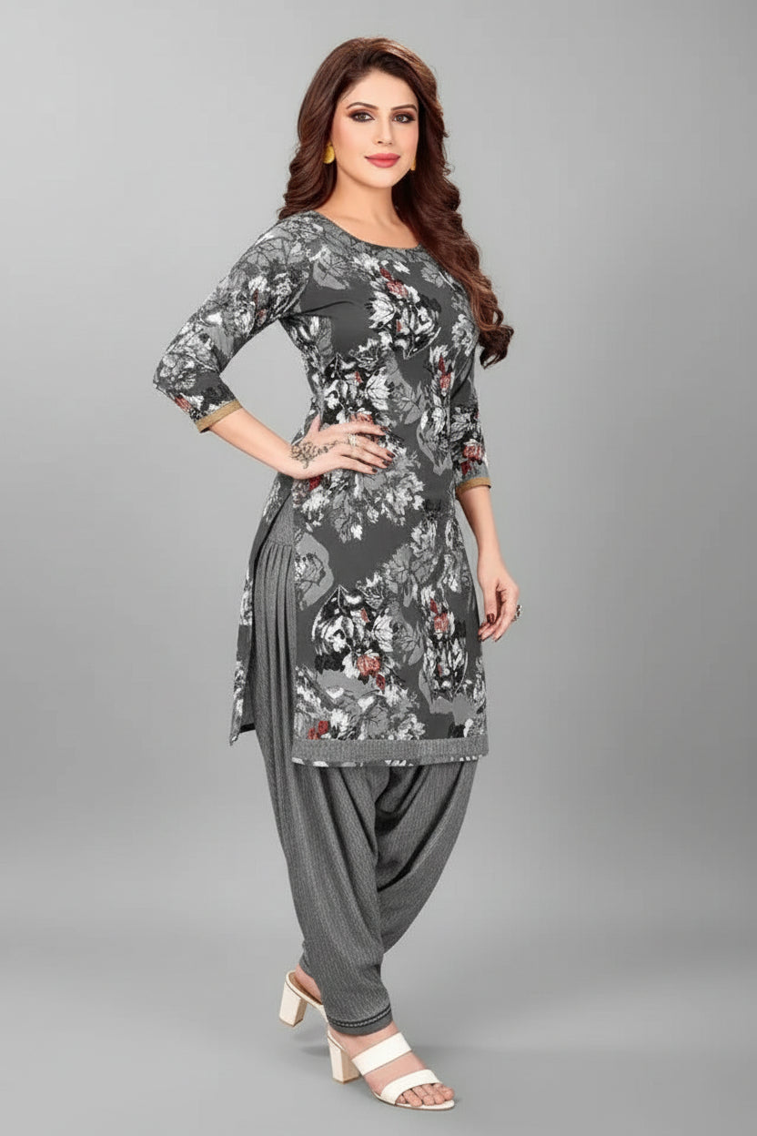 Women’s Crepe Printed Unstitched Dress Material – Elegant Ethnic Fabric (Grey, 2M)