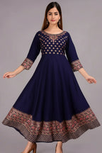 Women's Rayon Printed Anarkali Kurti – Elegant Ethnic Wear (Blue)