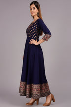 Women's Rayon Printed Anarkali Kurti – Elegant Ethnic Wear (Blue)