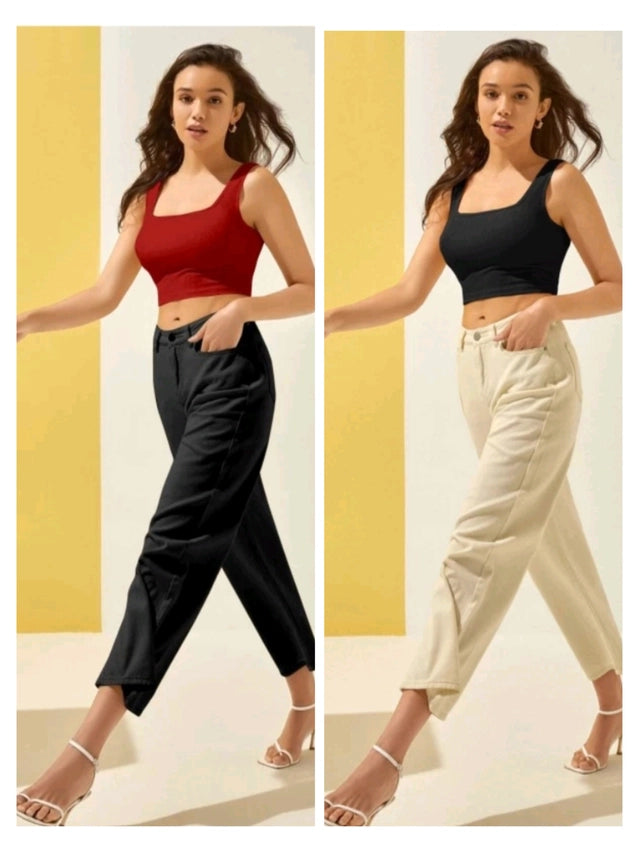Women’s Cotton Blend Solid Tops – Stylish Casual Wear (Maroon & Black, Pack of 2)