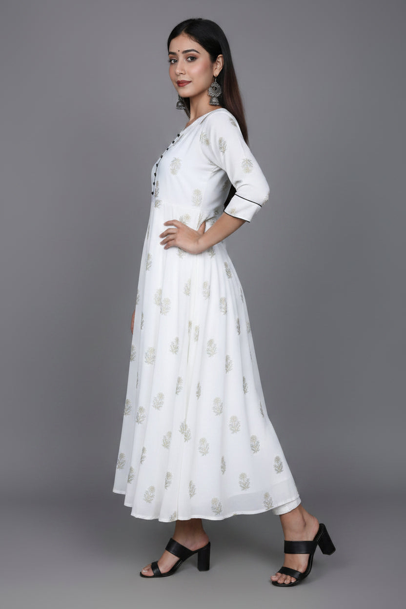 Women's Rayon Printed Kurti – Stylish Casual Ethnic Wear (White)